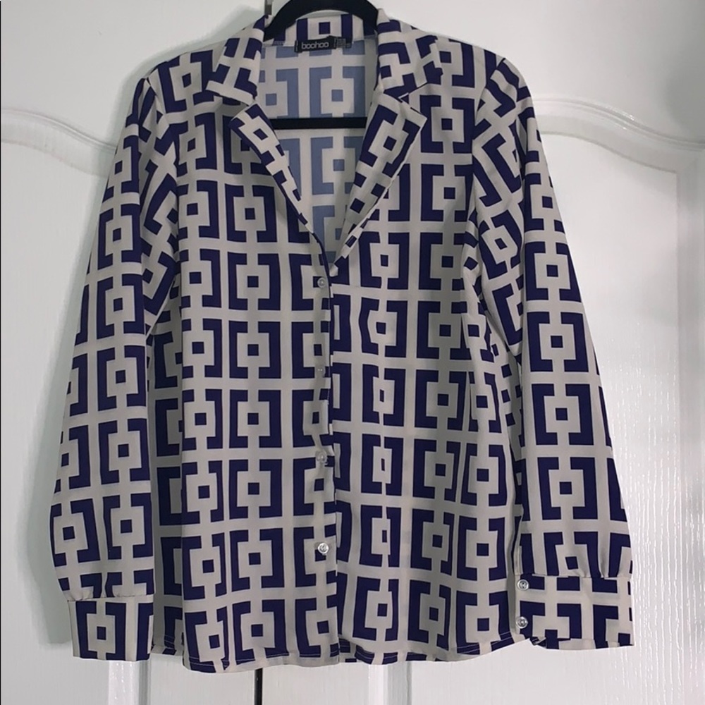 Blue & White Button Up Blouse